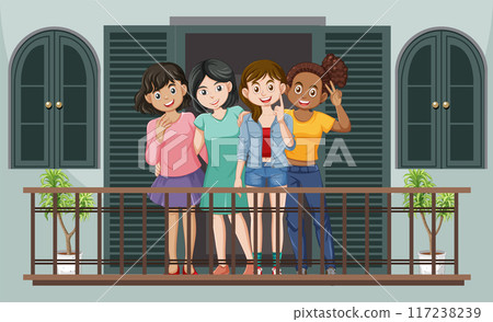 Friends Enjoying Time on Balcony 117238239