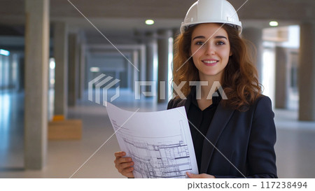 woman architect at the construction site woman architect at the construction site 117238494