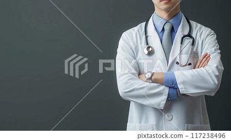 doctor with stethoscope posing on background 117238496