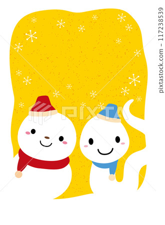2025 New Year's card with snowman and snake characters / vertical 05, yellow / no text 117238539