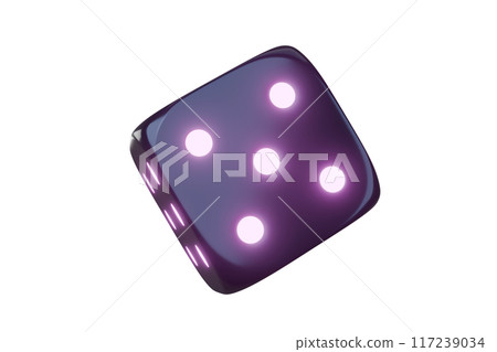 Casino gambling game dice. Iridescent dice with neon colors. Purple dice. 3d render 117239034
