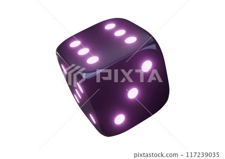 Casino gambling game dice. Iridescent dice with neon colors. Purple dice. 3d render 117239035