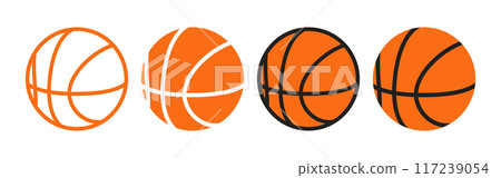 Orange basketball ball icons. Set of basketball balls symbols. 117239054