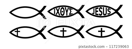 Set of Jesus fish symbols. 117239063