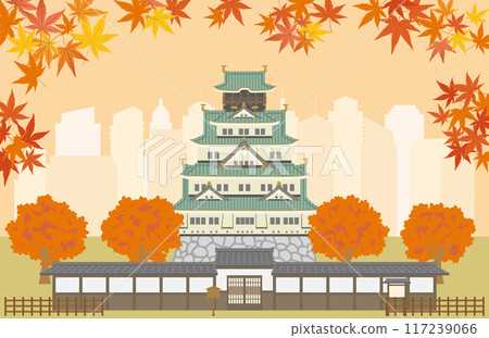 Osaka in Autumn: Autumn leaves and castle Osaka in Autumn: Autumn leaves and castle 117239066