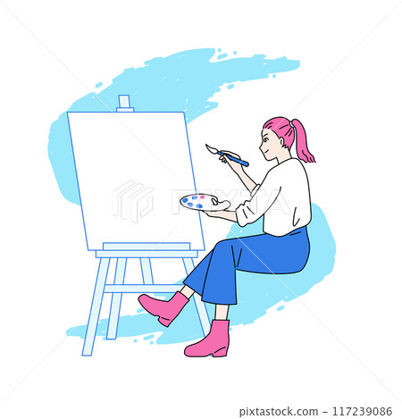 一位女藝術家、冒險家面對畫布的插圖 一位女藝術家、冒險家面對畫布的插圖 117239086