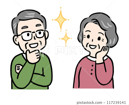 老夫婦微笑著,高興地開心 老夫婦微笑著,高興地開心 117239141