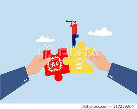 Partnership contact,Businessman matching cyborg idea or artificial intelligence technology futuristic, AI, Machine future cooperation vector illustrator Partnership contact,Businessman matching cyborg idea or artificial intelligence technology futuristic, AI, Machine future cooperation vector illustrator 117239264