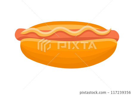 Hotdog. Vector isolated flat illustration fast food for poster, menus, brochure, web and icon fastfood. Hotdog. Vector isolated flat illustration fast food for poster, menus, brochure, web and icon fastfood. 117239356