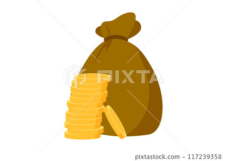 Money bag vector icon, moneybag flat simple cartoon illustration with black drawstring and dollar sign. Money bag vector icon, moneybag flat simple cartoon illustration with black drawstring and dollar sign. 117239358