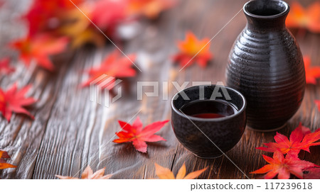 清酒和秋葉與清酒 清酒和秋葉與清酒 117239618