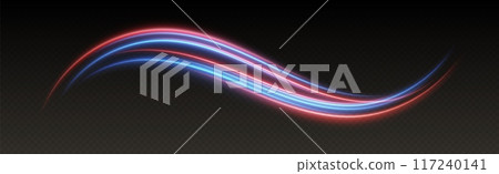 Speed lines light effect, glowing magic rays, abstract neon lines. Police or car lights in motion concept. 117240141