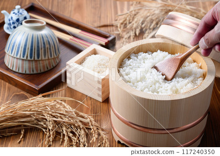 剛煮好的米飯盛在碗裡 117240350