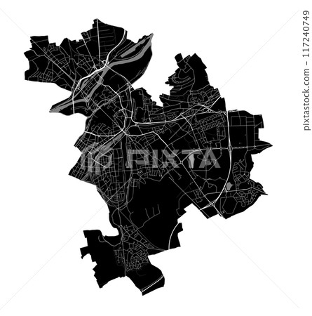 Map of Metz, France. Black and white city map, metropolitan area. Map of Metz, France. Black and white city map, metropolitan area. 117240749