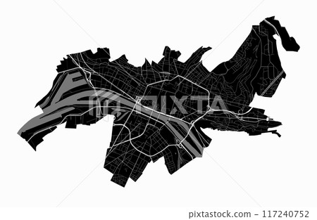 Map of Rouen, France. Black and white city map, metropolitan area. 117240752