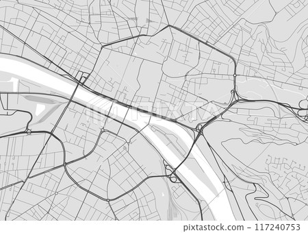 Grayscale Rouen map, city in France. Streetmap municipal area. 117240753