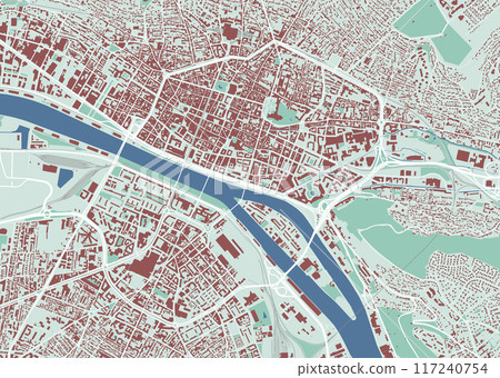Rouen map, France. City map, streetmap with buildings and roads, parks and rivers. 117240754