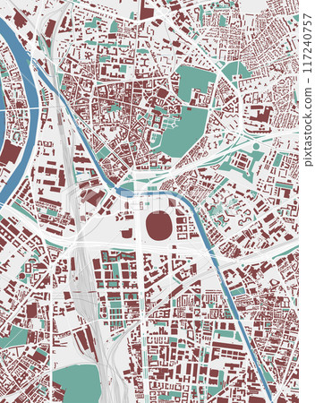 Saint-Denis map, France. City map, streetmap with buildings and roads, parks and rivers. Saint-Denis map, France. City map, streetmap with buildings and roads, parks and rivers. 117240757