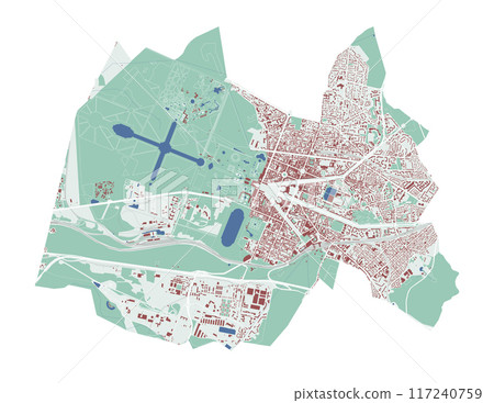 Versailles map, France. City map, streetmap with buildings and roads, parks and rivers. Versailles map, France. City map, streetmap with buildings and roads, parks and rivers. 117240759