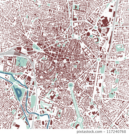 Dijon map, France. City map, streetmap with buildings and roads, parks and rivers. Dijon map, France. City map, streetmap with buildings and roads, parks and rivers. 117240768