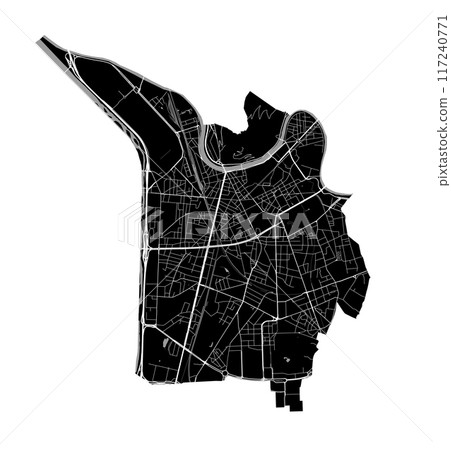 Map of Grenoble, France. Black and white city map, metropolitan area. 117240771