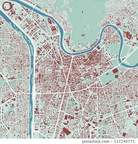Grenoble map, France. City map, streetmap with buildings and roads, parks and rivers. 117240773