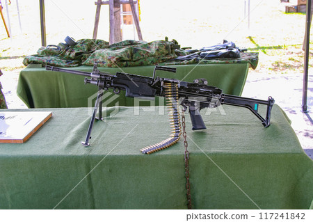 Ground Self-Defense Force machine gun on display Ground Self-Defense Force machine gun on display 117241842