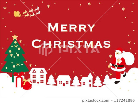 Frame Christmas Santa Claus sled cityscape background copy space illustration material 117241896