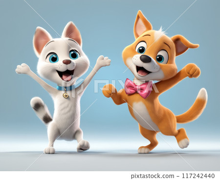 A dog and a cat are dancing 117242440