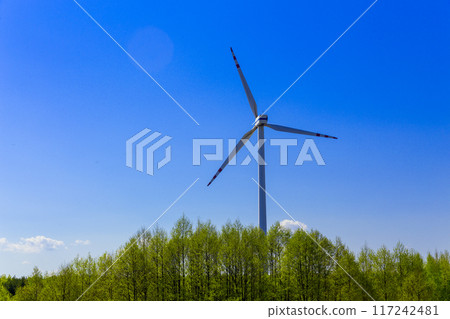 Wind turbines in the European forest. Wind turbines in the European forest. 117242481