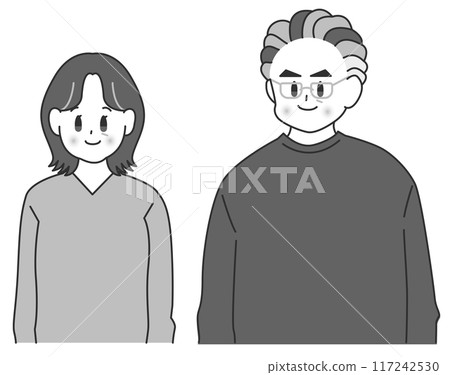 Monochrome illustration of a smiling elderly couple Monochrome illustration of a smiling elderly couple 117242530