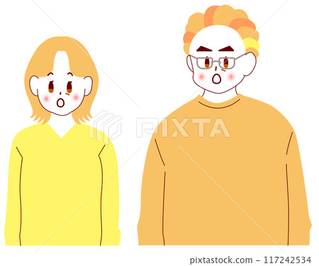 Color illustration of a surprised elderly couple 117242534