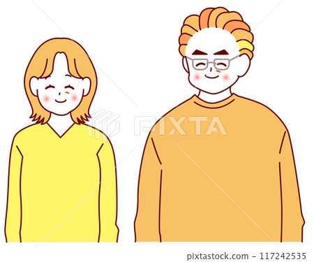 Color illustration of a smiling elderly couple 117242535