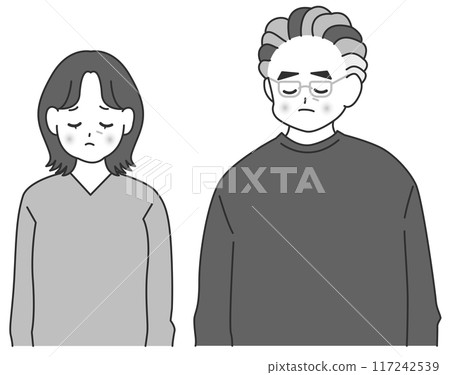 Monochrome illustration of a sad elderly couple 117242539
