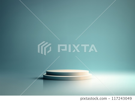 Minimalist 3D Blue Podium on Light Blue Background for Modern Product Display and Showcase 117243049