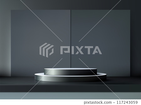 Sleek 3D Black Circular Platforms for Product Display, Modern Minimalist Mockup Scene 117243059