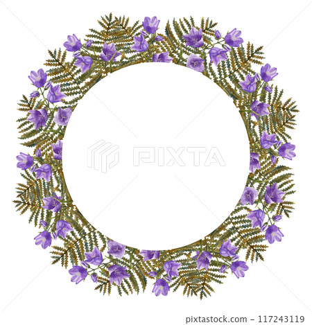 Watercolor forest plants wreath with copy space Watercolor forest plants wreath with copy space 117243119
