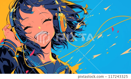 戴著耳機聽音樂的女孩 117243325