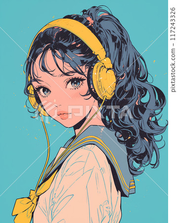 戴著耳機聽音樂的女孩 117243326