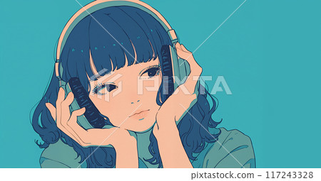戴著耳機聽音樂的女孩 117243328