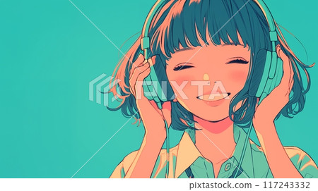 戴著耳機聽音樂的女孩 117243332