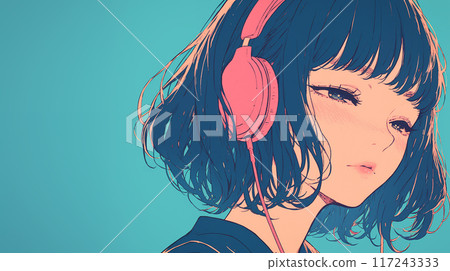 戴著耳機聽音樂的女孩 117243333