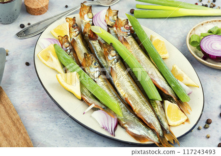 Tasty smoked capelin 117243493