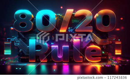 Text "80/20 Rule" with neon background. Text "80/20 Rule" with neon background. 117243836