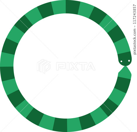 Simple circular frame with a cute green snake, vector illustration Simple circular frame with a cute green snake, vector illustration 117243857