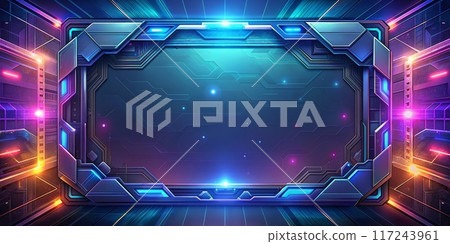 Futuristic Sci-Fi Interface with Neon Lights and Digital Elements in a High-Tech Environment 117243961
