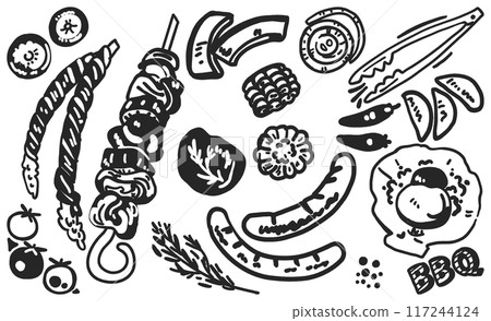 Stock illustration material of a hearty barbecue food icon set Stock illustration material of a hearty barbecue food icon set 117244124