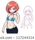 Cartoon illustration of a redhead girl in a bikini. 117244314