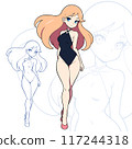 Full body drawing of an anime girl in a swim suit. 117244318