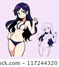 Anime style drawing of a girl in a sporty bikini. 117244320